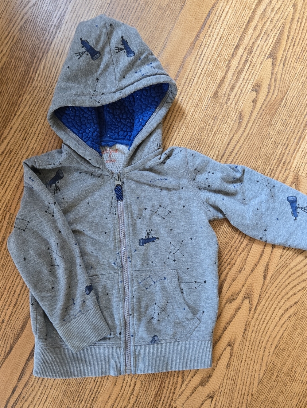 Cat & Jack Gray Constellations Hooded Zip Sweatshirt with Blue Lining, 3T